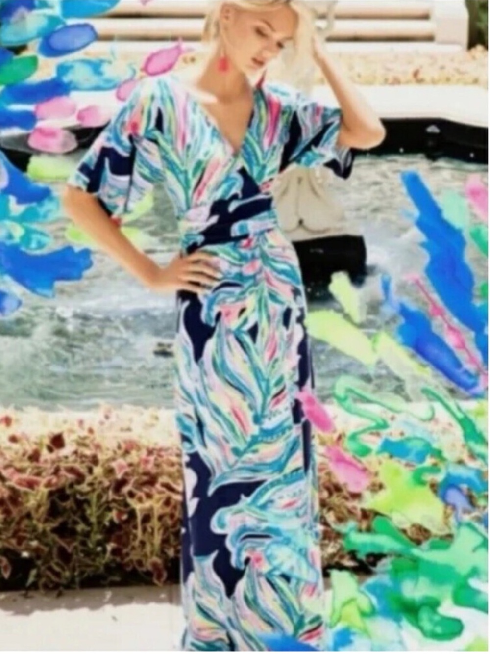 Lilly Pulitzer Parigi Maxi Dress Navy Don’t Leaf Me Hanging Size Small